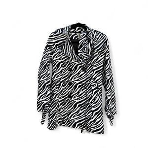 Zebra Print Button Up Trench Coat with Tie Belt